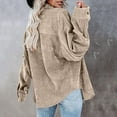 thumbnail image 4 of Beige Young Adult Tops Womens Corduroy Button Down Shirt Oversized Blouses Tops Long Sleeve Casual Warm Jacket with Pockets Plus Size Tops for Women, 4 of 5