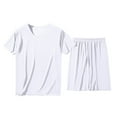 thumbnail image 3 of Mens Pajama Sets solid color Round Neck Short Sleeve Loose Casual Breathable Exercise Two Piece Set Sleepwear Homewear,White,L, 3 of 3