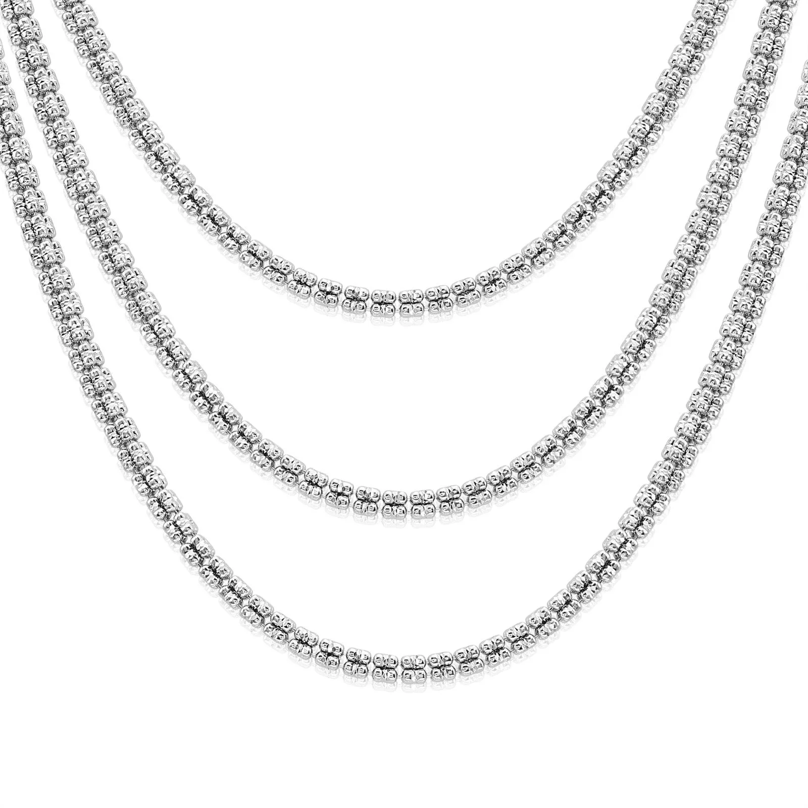 Tilo Jewelry Solid 925 Sterling Silver Diamond-Cut Ice Link Chain Necklace with Secure Lobster Lock | 3mm - 20 Inch | Everyday Necklace for Men & Women