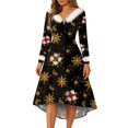 thumbnail image 2 of Women's Christmas Party Printed Vintage Midi Casual Cocktail Festive Dress for Holiday Celebration and Party Events with Retro Style,Dark Gray,L, 2 of 6