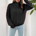 thumbnail image 4 of Suéter de punto de cuello alto para mujer, elegante, transpirable, con cierre de cremallera, suéter suelto con cremallera de cuello alto para mujer, negro S, 4 of 8