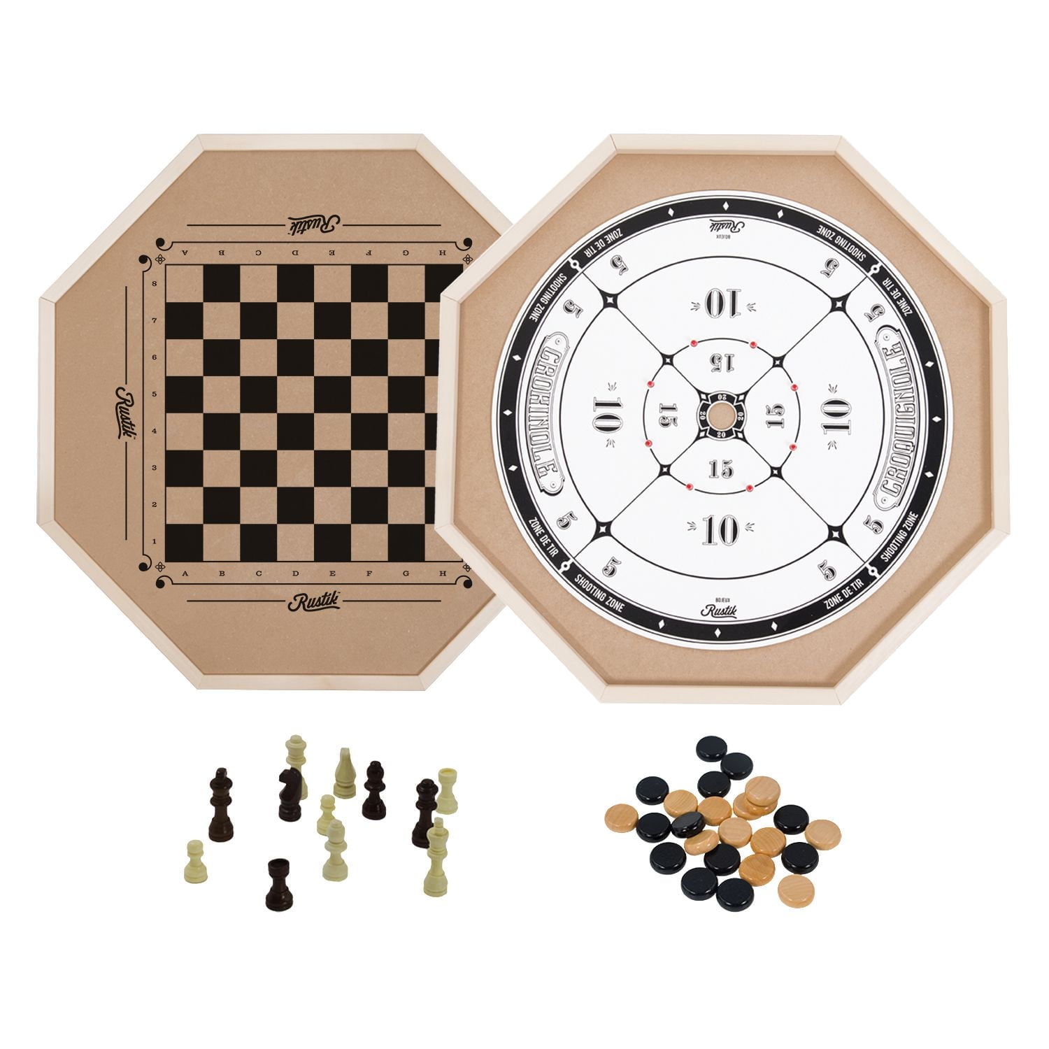 Rustik Crokinole / Chess / Checkers 3-in-1
