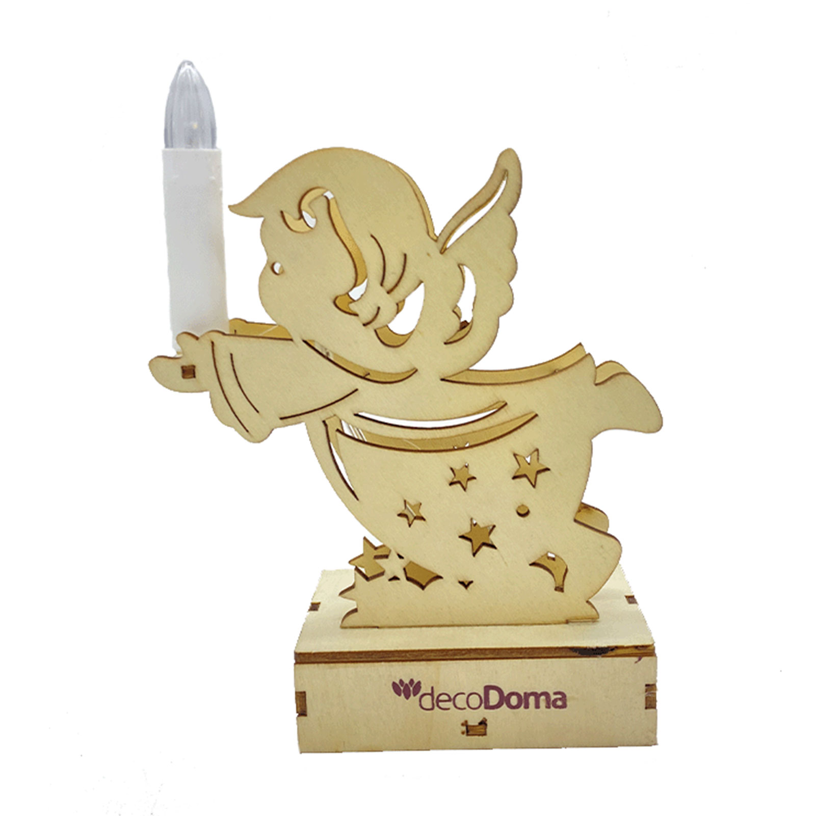 Hemousy Wooden Angel Cutout Light, Memorial Angel LED Candlestick Decor