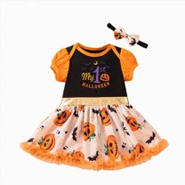 mgoYE Toddler Baby Girl Pumpkin Printed Tutu Dress Long Sleeve Skirt Outfits Clothes with Headband|Orange 6-9 Months