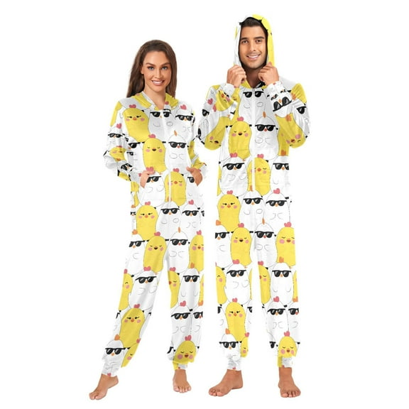 joogoo Cute Chicken with Sunglasses Unisex Adults Onesies Pajamas Jumpsuits L