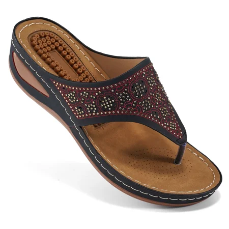 

Womens Sandals Flip Flops for Women with Arch Support Cushion Summer Casual Rhinestone Wedge sandal Shoes Massage Function