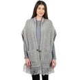 thumbnail image 2 of SAOL 100% Merino Wool Shawl/Poncho Sweater/Open Cardigan/Wool Cape with Pockets with Fringe Trim and Trinity Knot Button, 2 of 6