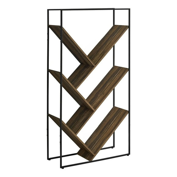 Monarch Specialties Bookshelf, Bookcase, Etagere, 3 Tier, 60"h, Office, Bedroom, Metal, Laminate, Black, Brown, Contemporary, Modern