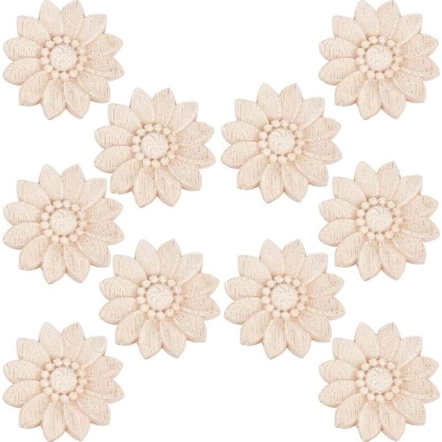 10 piezas de 1,9 pulgadas de incrustaciones de madera, apliques de madera, calcomanías de flores talladas, tallas sin pintar, pequeñas piezas de adorno, apliques de borde de esquina, manualidades,