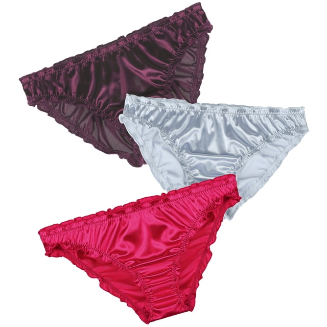INSPIRAR CHIC Ropa de Mujer Talla Grande Braguitas de Cintura Baja de Satén Suave con Brillos Talla Mediana Burdeos, Gris, Rojo Rosa