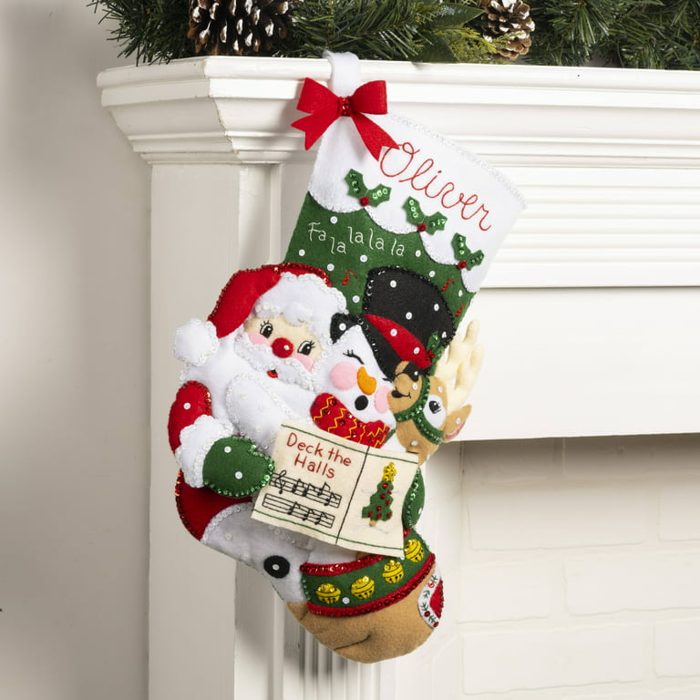 Bucilla Felt Applique Christmas Stocking Kit Santa and Friends 18