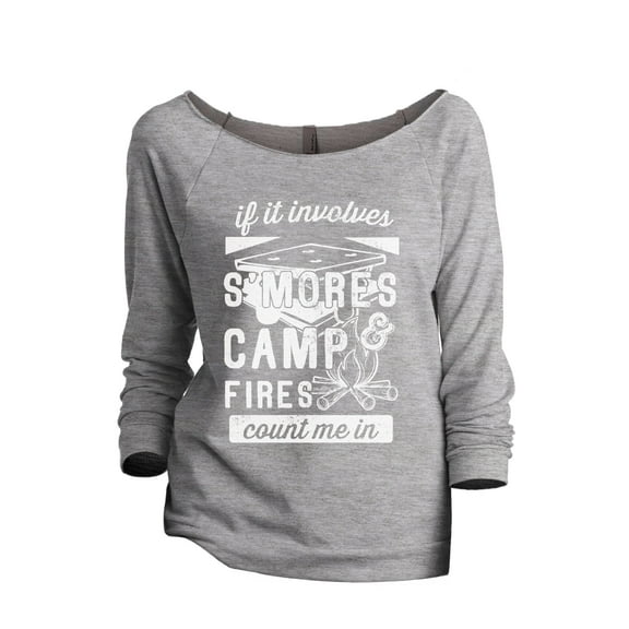 Smores and Campfires Count Me In Women's Fashion Slouchy 3/4 Sleeves Raglan Lightweight Sweatshirt Sport Grey 2X-Large