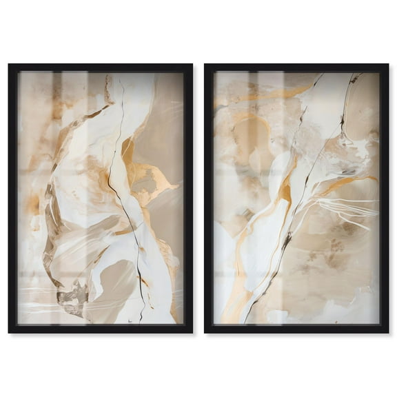 Golden Luxe Abstract Pair Set Shadowbox Neutral Abstract Art by Art Remedy, Black Frame, 10 x 15