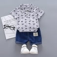 thumbnail image 4 of Boy Outfits Kids Short Sleeve Pattern Shirt Tops+ Denim Pants Boys' Clothing Sets, 4 of 4