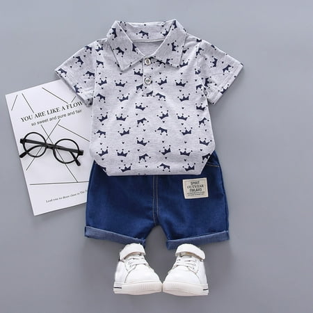 

Simplmasygenix Summer Toddler Tops Shorts Short Sleeve Toddler Kids Baby Boy Crown Pattern Shirt Tops+ Pants Set