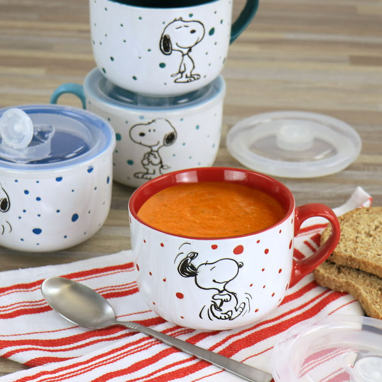 Peanuts Freckled Joy 25oz Stoneware 4 Piece Soup Cup and Lid Set in  Assorted Designs 