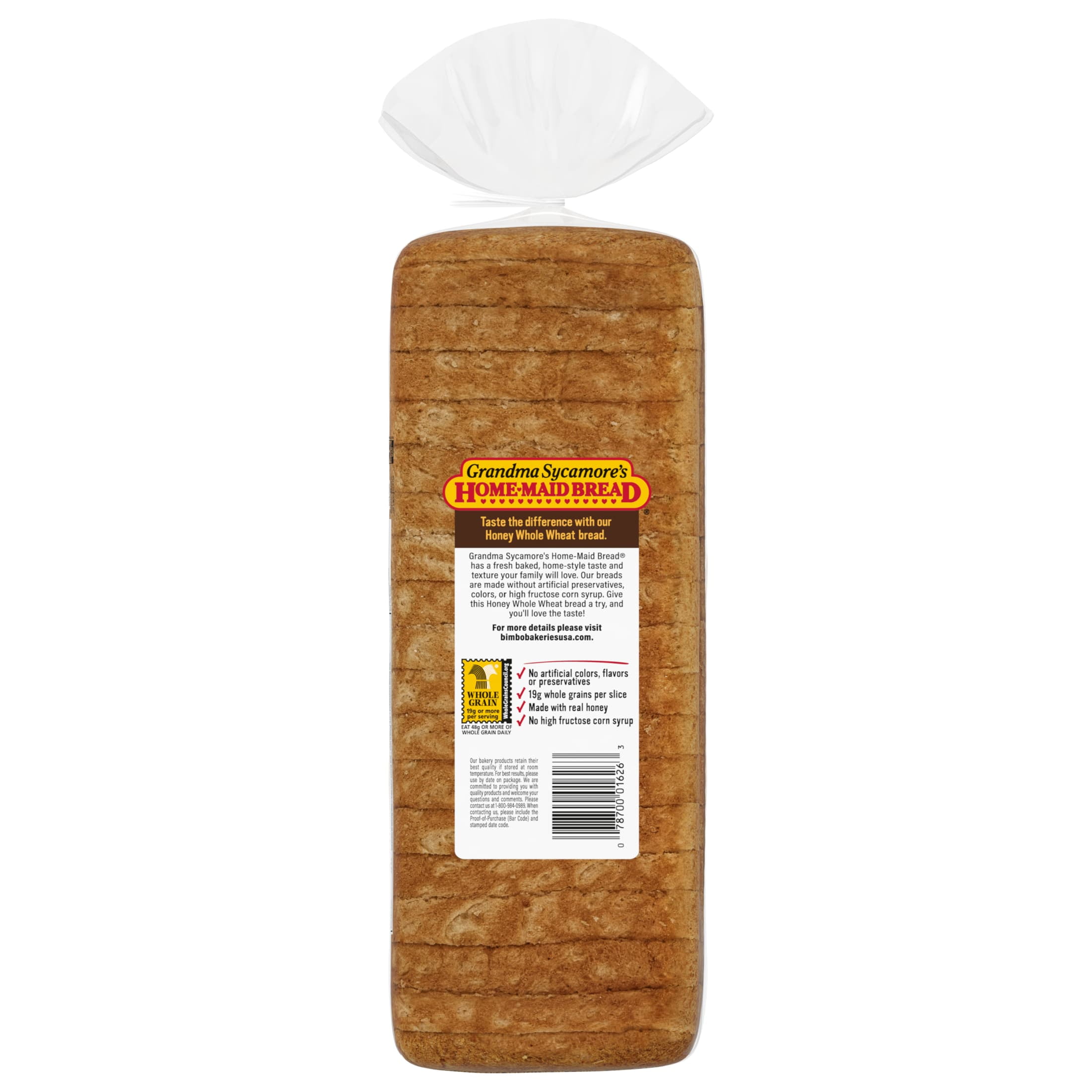 Grandma Sycamore's Honey Whole Wheat Bread, 24 oz, Wheat Bread, Bag