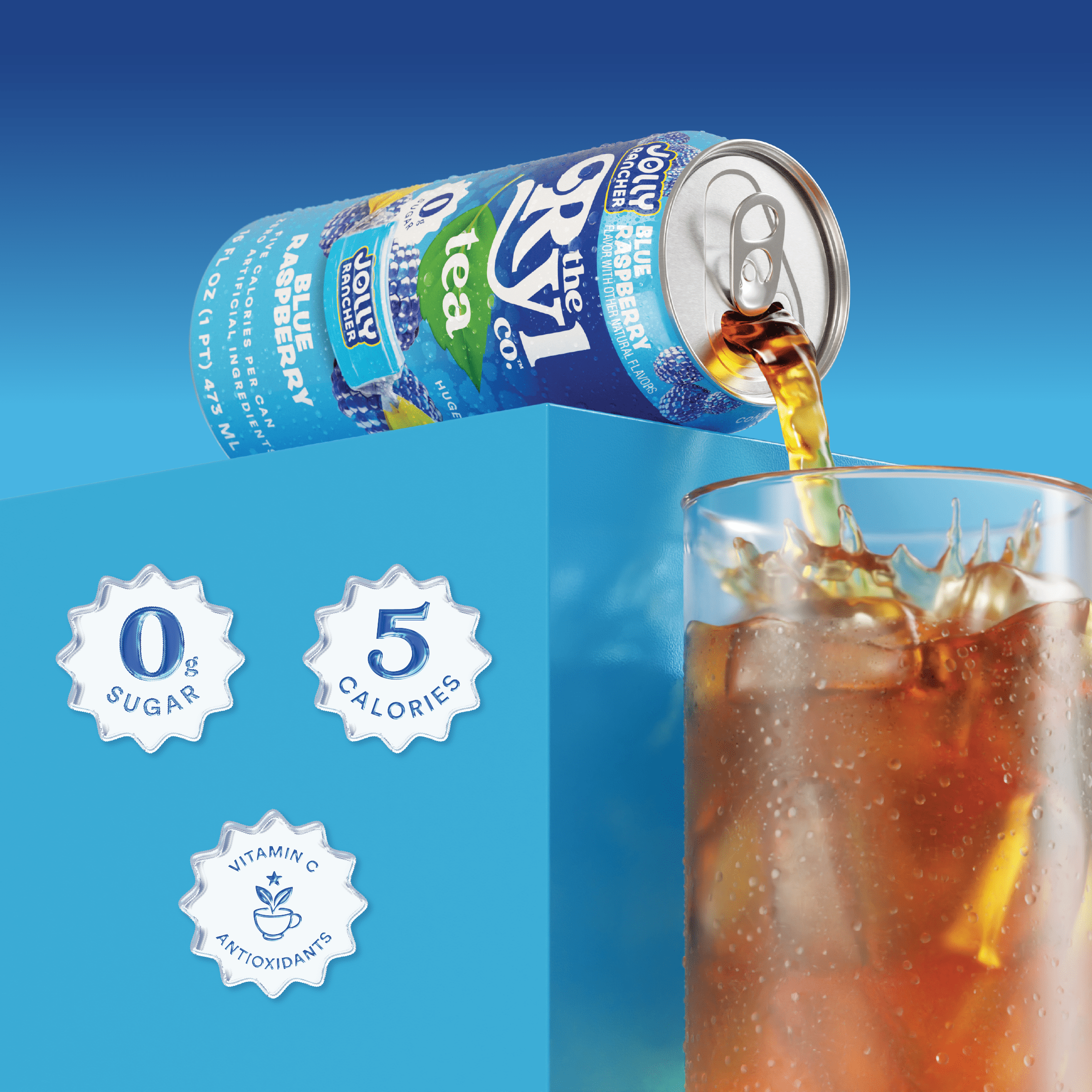 Ryl Iced Tea Jolly Rancher Blue Raspberry, Zero Sugar Antioxidant Tea, 16 fl oz Ready-to-Drink Can