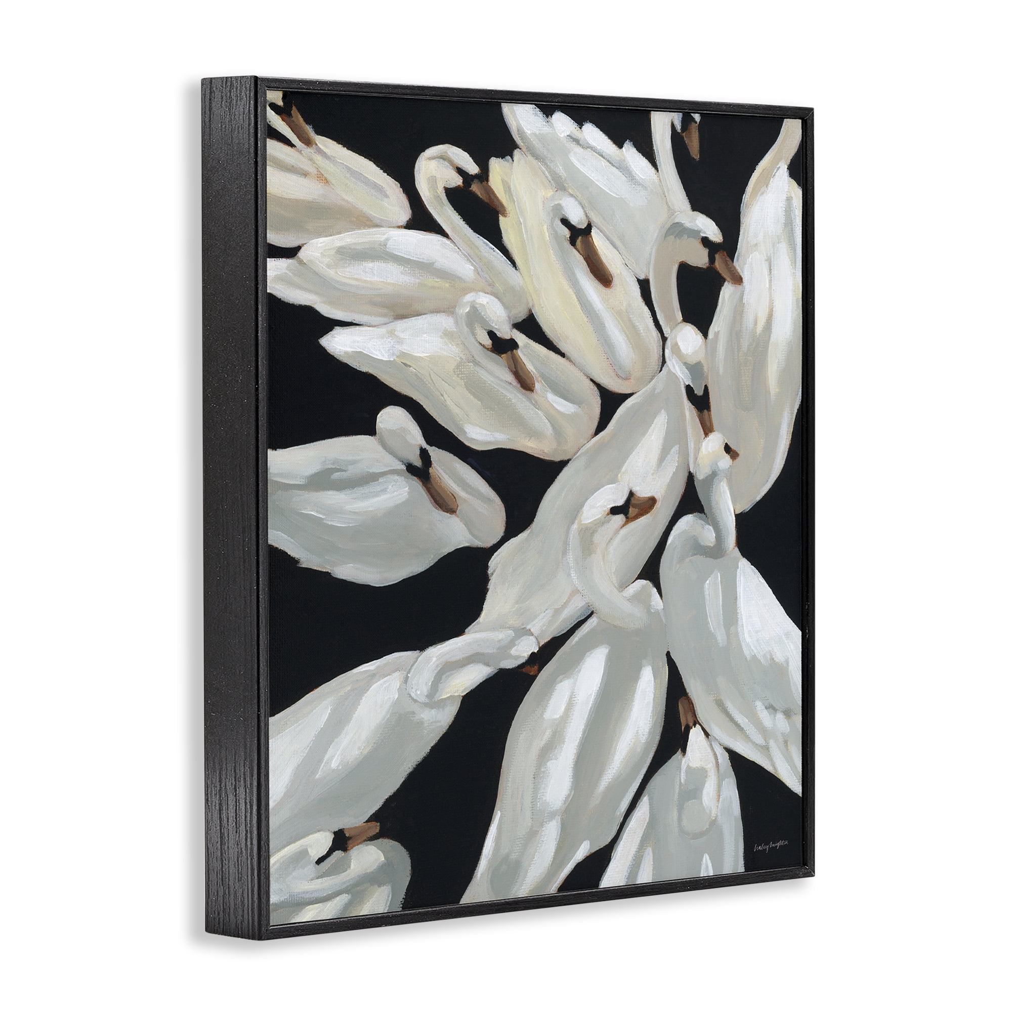 Stupell Industries Gathered Swans Swimming Animals & Insects Painting Black Framed Art Print Wall Art, 24 x 30