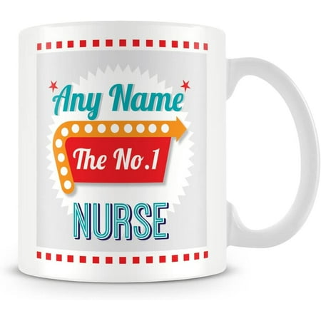 

Nurse Mug - Number 1 Retro Personalised Cup - Customise with Name - Pink