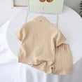 thumbnail image 4 of Toddler Baby Boy 2-Piece Summer Outfit Textured Short Sleeve Button Shirt & Elastic Waist Shorts Casual Daily Wear, 4 of 7