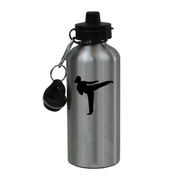 Bouteille d'Eau Personnalisée Karaté Femme Aluminium Finition Argent 20 Onces Personnalisable