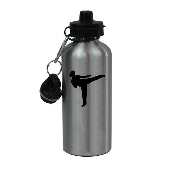Personalized Custom Female Karate Aluminum Silver Finish 20 Ounce Water Bottle Customizable