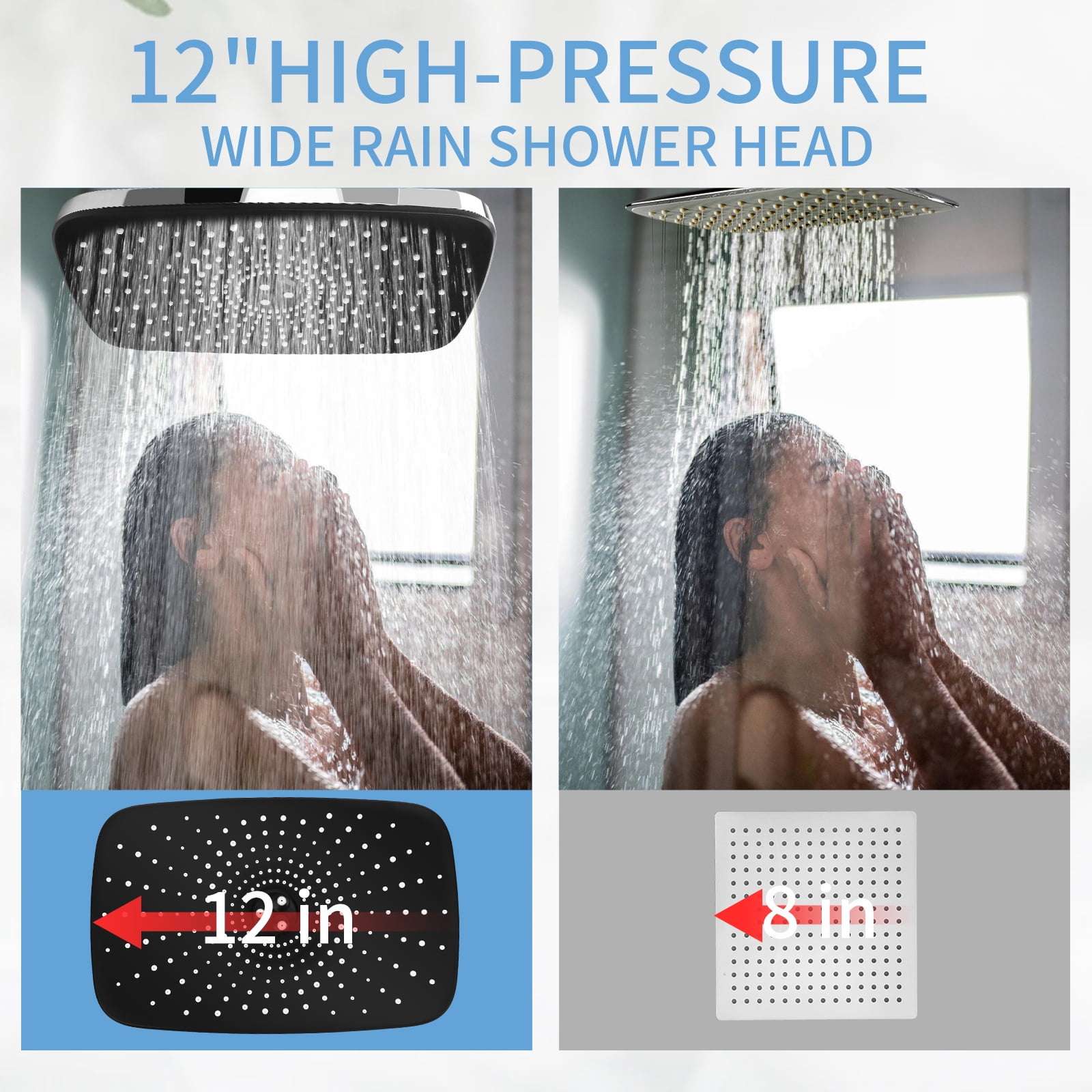 PHANCIR 12" High-Pressure Rain Shower Head Set with  11" Adjustable Extension Arm. Anti-Clog Nozzles & Versatile Spray Settings, 60" Hose, Chrome