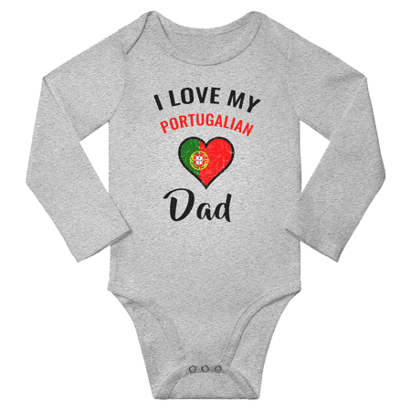 

I Love My Portugalian Dad Baby Long Slevve Romper Bodysuit (Gray 6-12 Months)