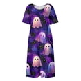 thumbnail image 4 of Women's Halloween Print Casual Dress, Round Neck with Pockets Design , Comfortable Relaxed Fit Fabric for Everyday Wear, Halloween Themed Dress for Women Purple B 3XL, 4 of 6