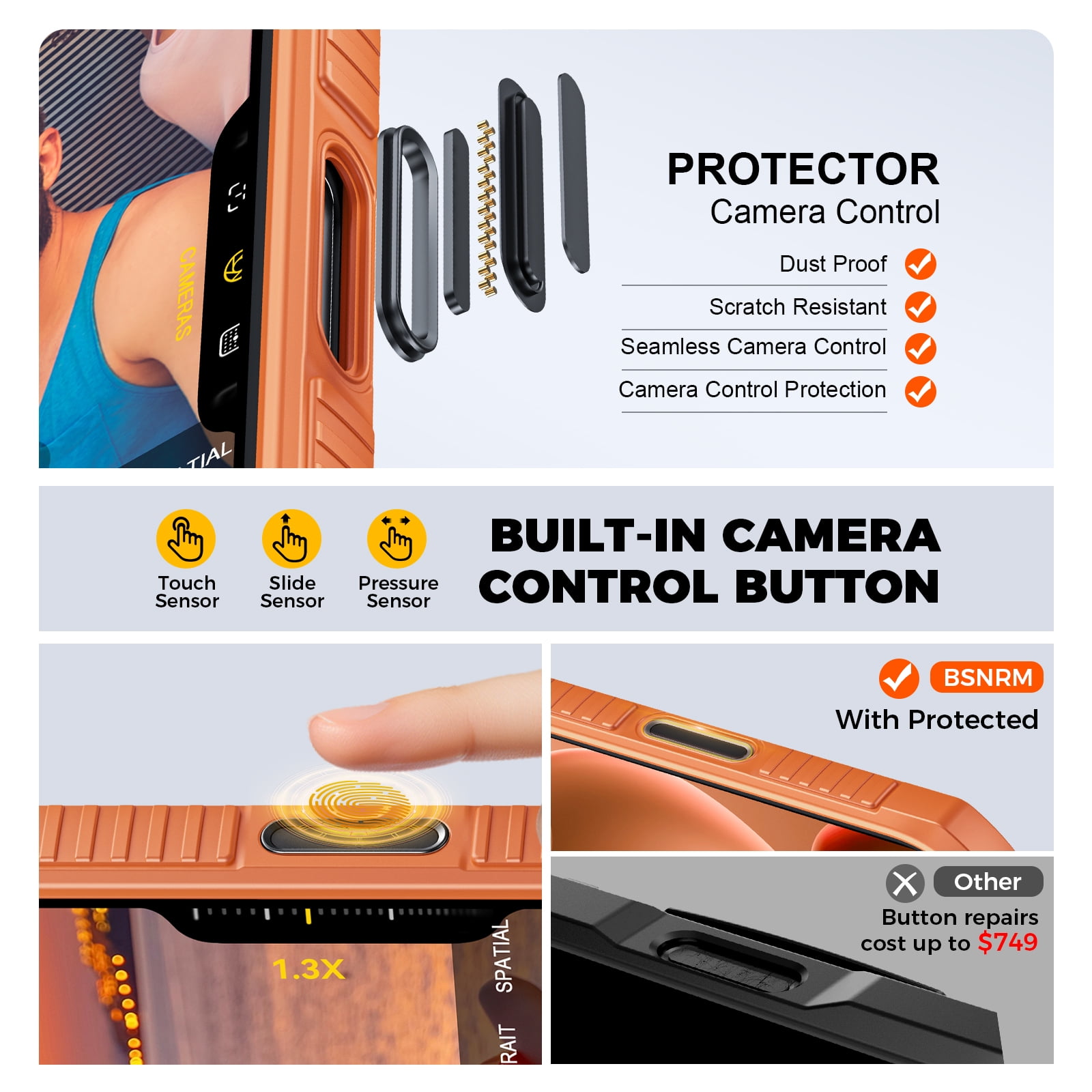 Vizvera for iphone 17 Pro Max Case Wallet RFlD [Cards Holder][Camera Control][Camera Cover] Full Body Rugged Shockproof Silicone Protective Phone Case for iphone 17 Pro Max-Orange