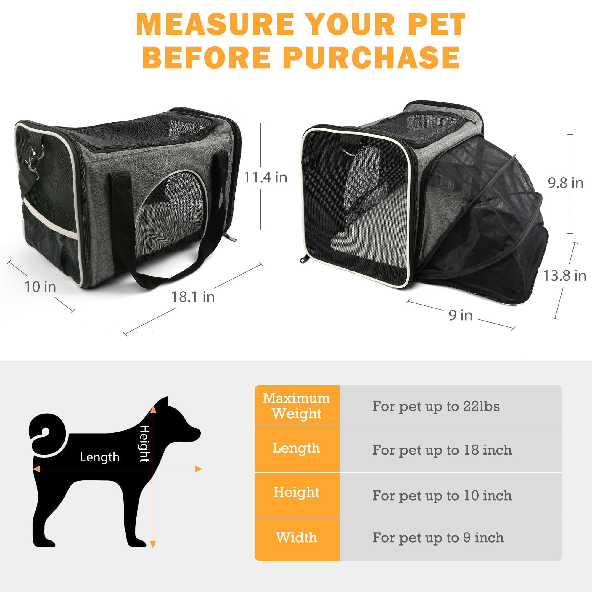 EdenPetz Airline-Approved Pet Carrier Bag for Small Dogs Hiking Walking & Outdoor Use,Free Collapsible Pet Bowl Included Kittens,Designed for Travel Puppies Cats 