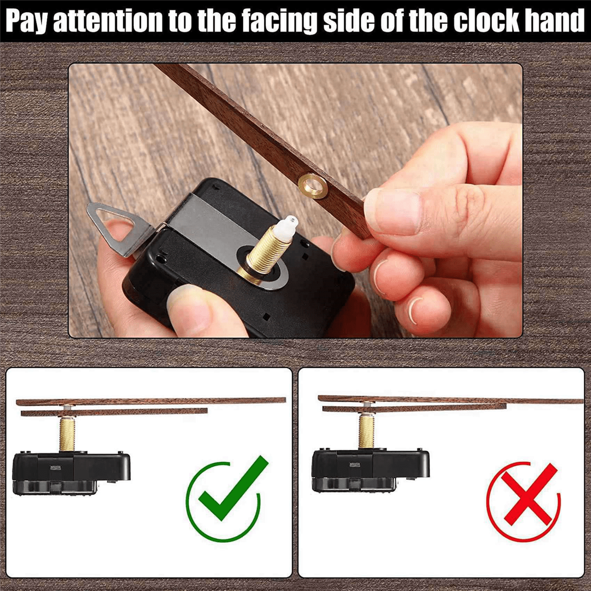 20 Pcs Quartz Clock Movement Mechanism Parts with 4 Types of Walnut Wood Clock Hands Clock Accessories for Clock Repair