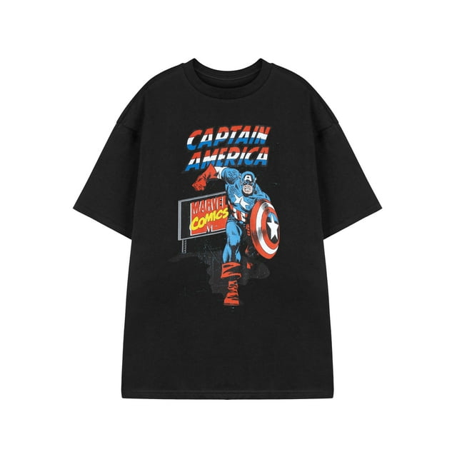 Marvel T-Shirt à Manches Courtes Noir Captain America pour Hommes (Petit)