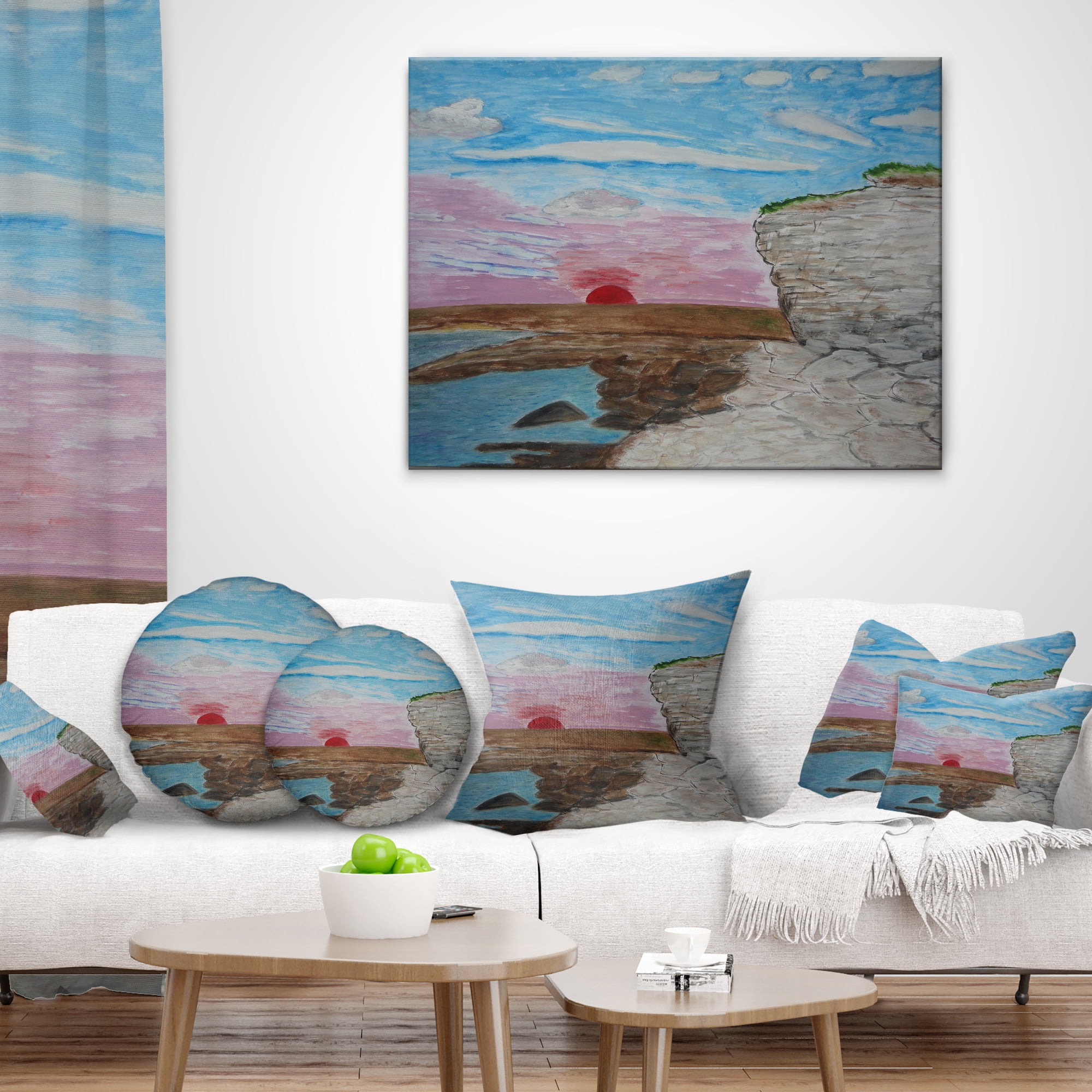 Designart Sunset Seashore - Seascape Throw Pillow - 18x18
