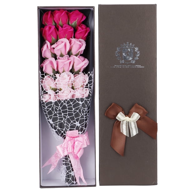Caja de regalo Sincero con ramo de rosas Flores artificiales de Jabón Rosa degradado 18 Uds
