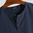 thumbnail image 6 of Mens Short Sleeve Cotton Linen Henley Shirt Causal Beach Holiday Tee Tops, 6 of 9