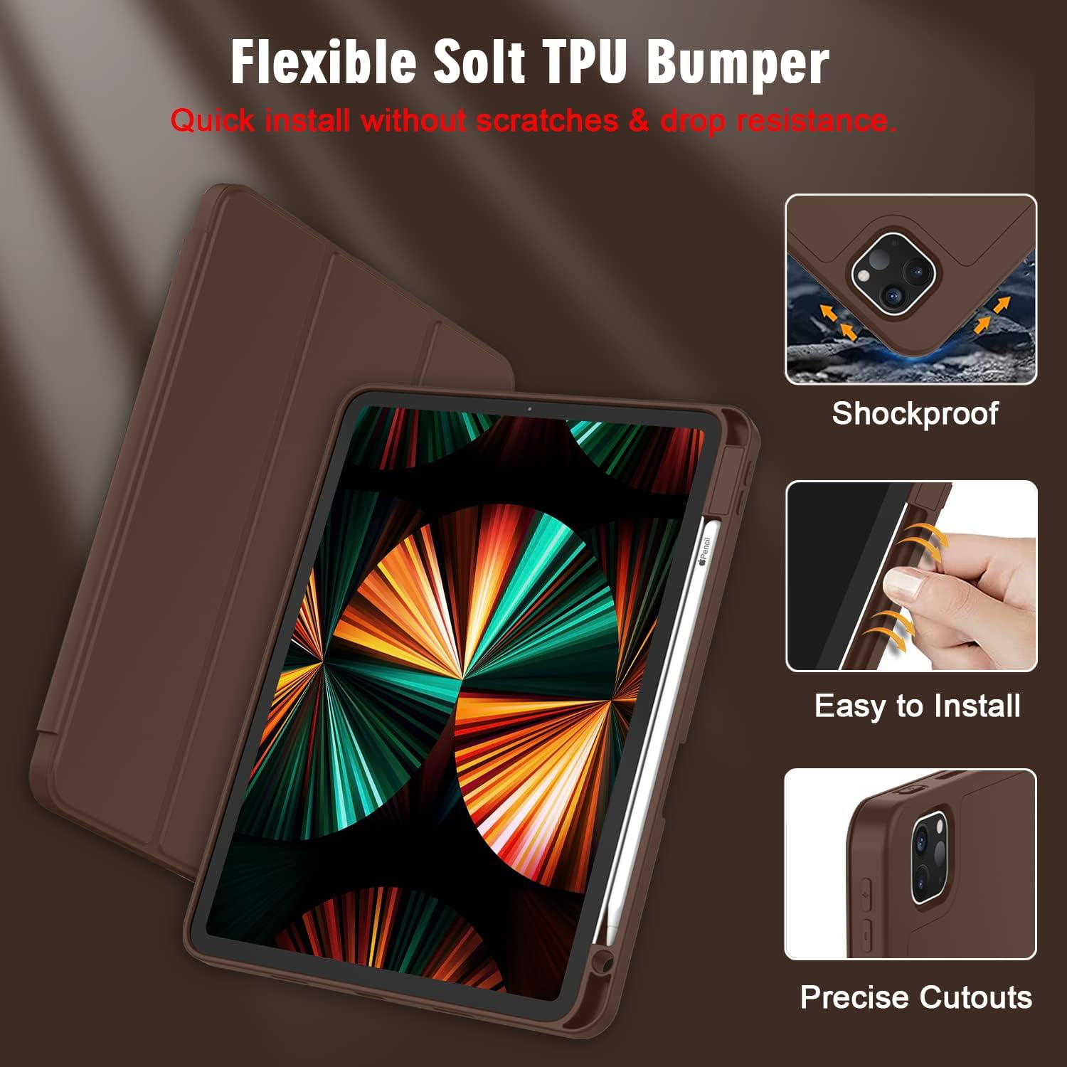 HCTian New iPad Pro 12.9 Inch Case 2022/2021/2020(6th/5th/4th Gen) with Pencil Holder,Smart Case [Support Touch ID and Auto Wake/Sleep] with Auto 2nd Gen Pencil Charging