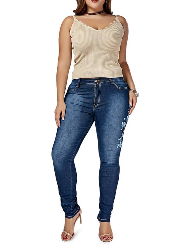 plus size stretch embroidered jeans