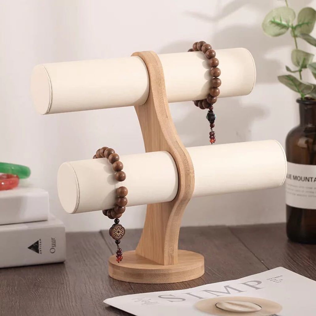 ✪ Table Top Wooden Holder Display T Bar Stand Bracelets Rack Jewelry Display Tower Holder Watch Storage Bangle Organizer