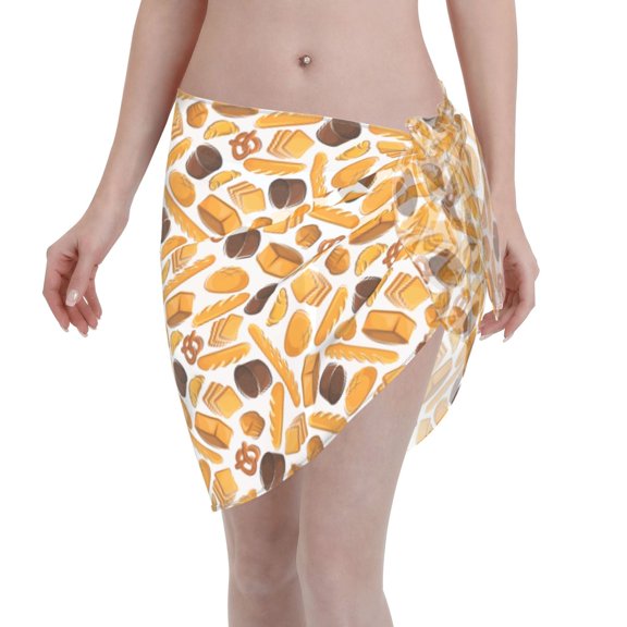 KLL Coffee Bun Hot Dog Print Women's Sarong Coverups Short Bathing Suit Wrap Skirt Beach Wrap Swimsuit Cover Ups
