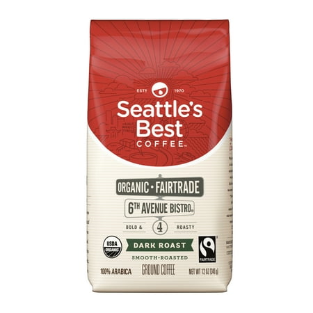 Fair Trade Sweet - Seattle's Best Coffee 6th Avenue Bistro (Previously Signature Blend No. 4) Fair Trade Organic Dark Roast Ground Coffee, 12-Ounce Bag