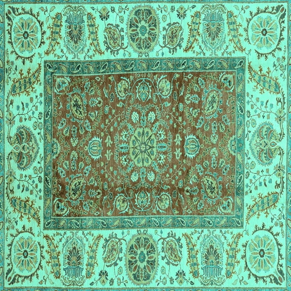 Ahgly Company Indoor Square Abstract Turquoise Blue Modern Area Rugs, 7' Square