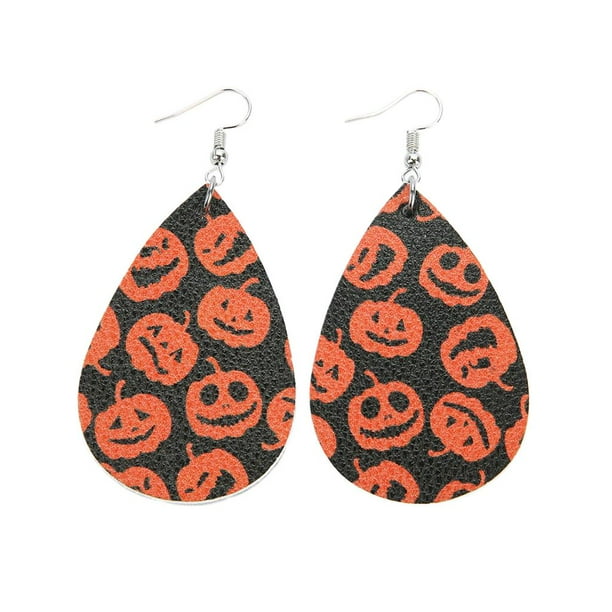 Pendientes colgantes de cuero para mujer y niña, de Halloween, con diseño de gota de cuero re