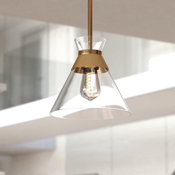 Harper 1L Gold Brass Mid-Century Modern Pendant Light Clear Glass