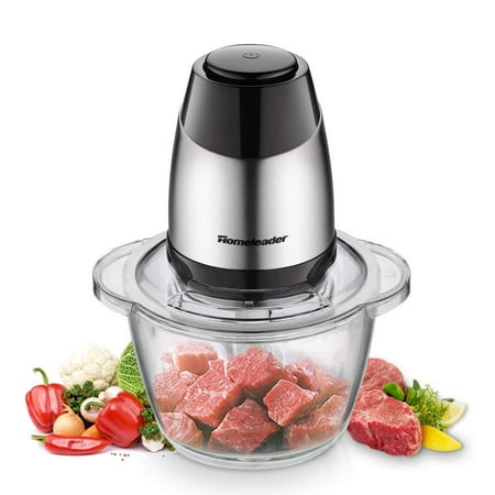 Homeleader Electric Food Chopper, 5-Cup Food Processor by Homeleader, 1.2L Glass Bowl Grinder for Meat, Vegetables, Fruits and Nuts, Stainless Steel Motor Unit and 4 Sharp Blades,
