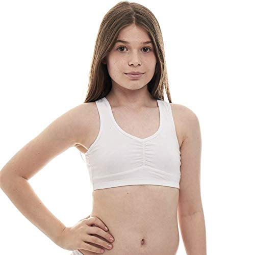 Soft and Breathable Girls Sports Bras First Bra Pre Bra Cotton Crop Tops Ajustable LISU 2 Pack Girls Bra for 12-15 Years Padded Bra Tops