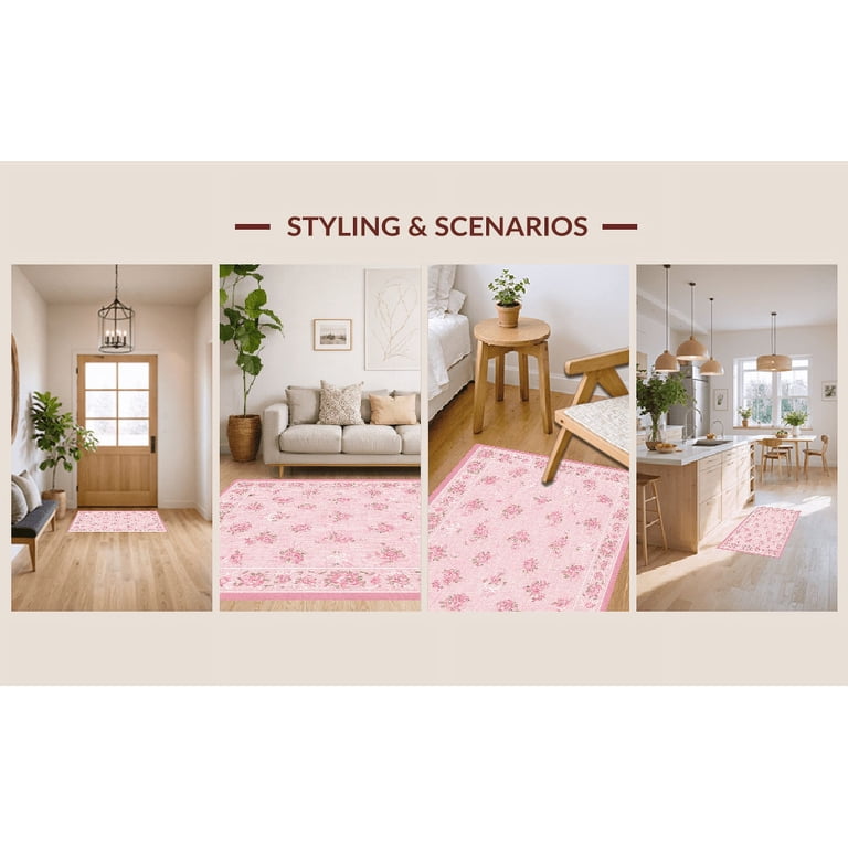 BILEEHOME Pink Boho Washable Abstract Rug - 8x10 Feet, Light Pink, Low Pile Polyester