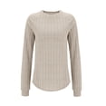 thumbnail image 4 of Qwertyu Knit Sweater Women Long Sleeve Crewneck Sweatshirts Trendy Tunic Pullover Tops with Thumb Holes Comfy Winter Sweaters Beige XL, 4 of 7