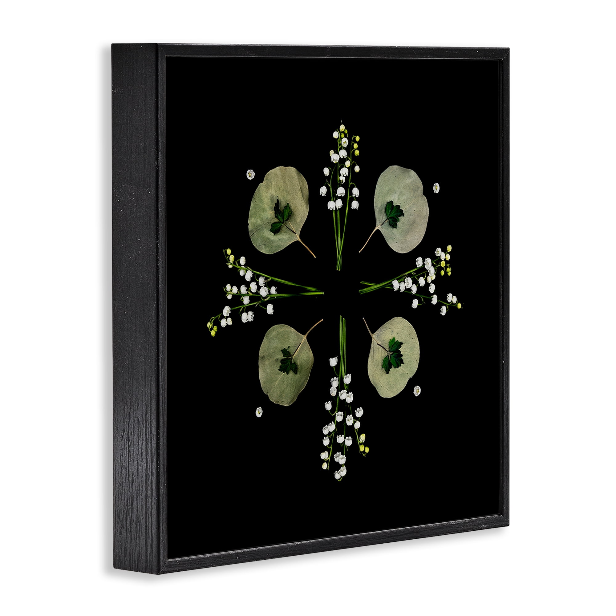 Stupell Industries Leaves & Wildflowers on Black Black Framed Giclee Art, design by Beth Adoette